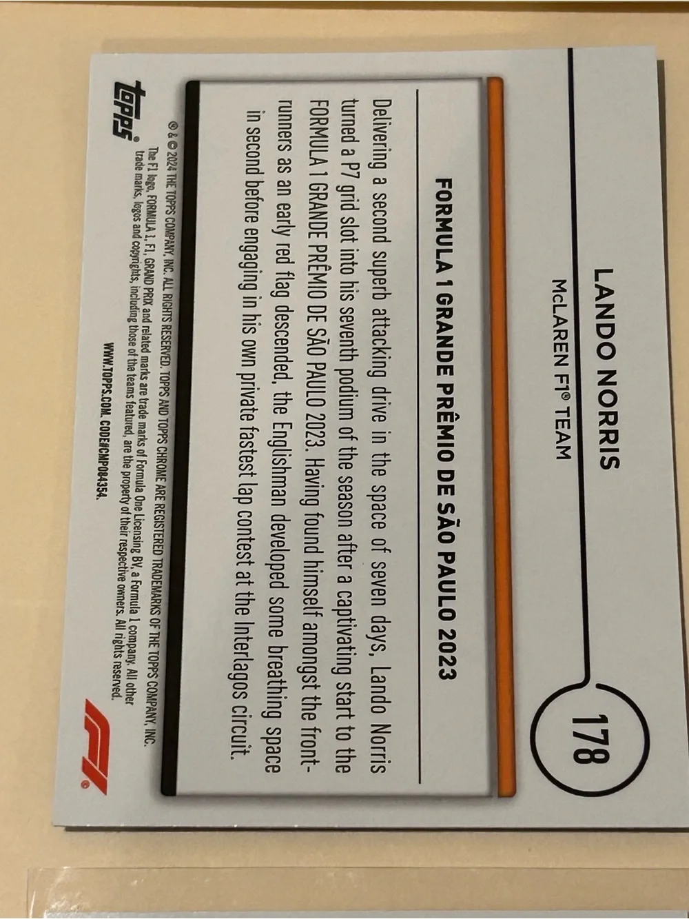 Topps F1 Trading Cards - Lando Norris Oscar Piastri